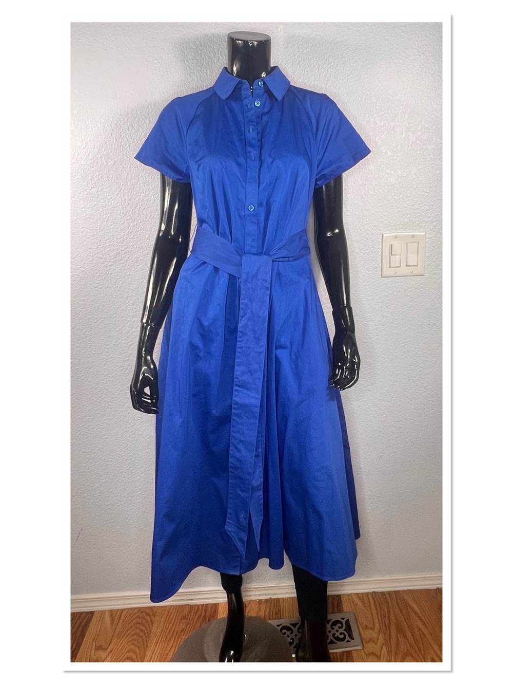 Kate Spade NY Classic Blue Button Up Shirt Dress Waist Tie Sz M Cotton Blend